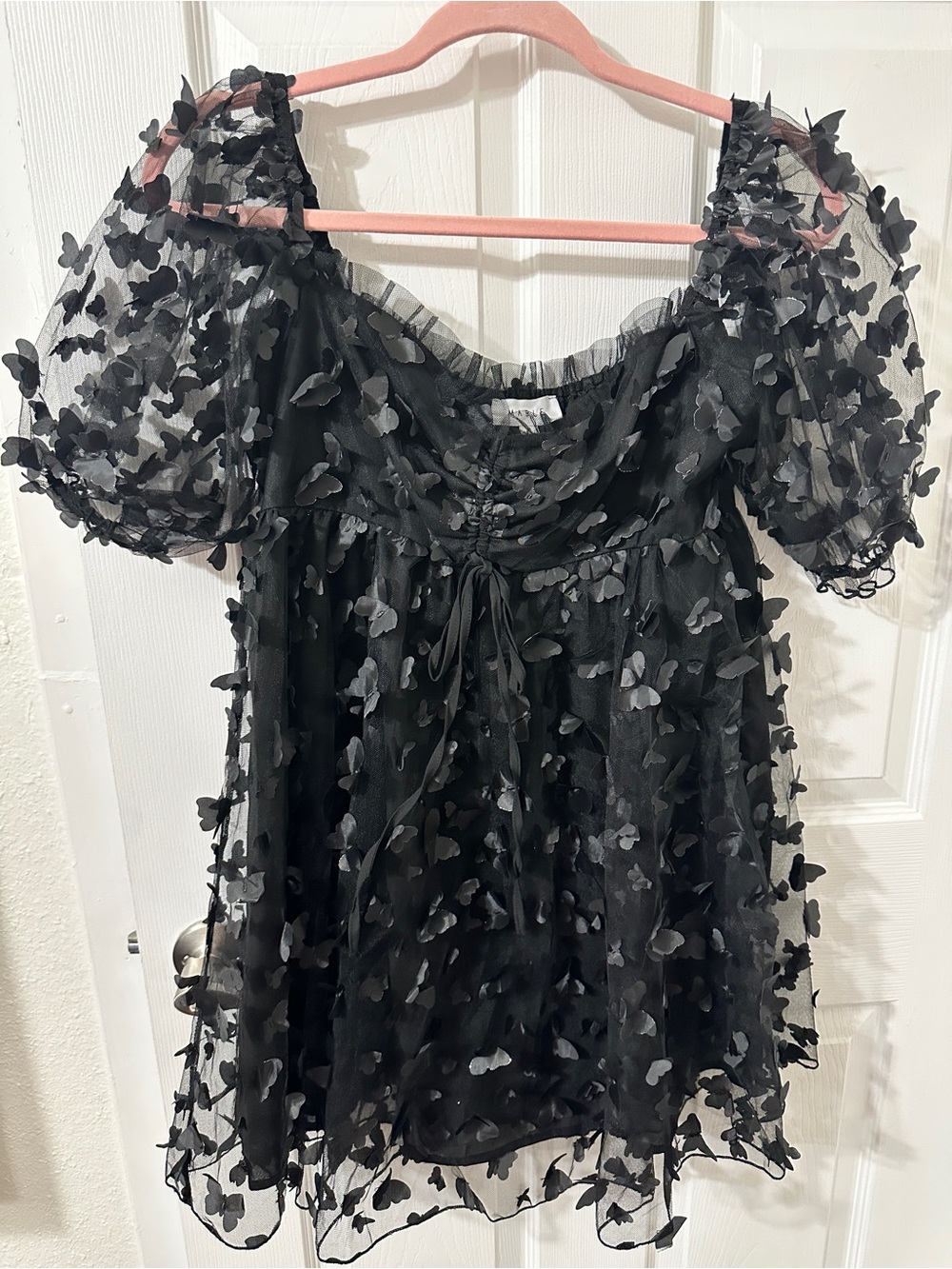 MARBLE Black Sheer Butterfly Appliqué Tunic